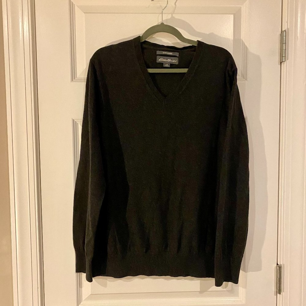 Eddie Bauer Charcoal Grey V Neck Sweater Men's Large